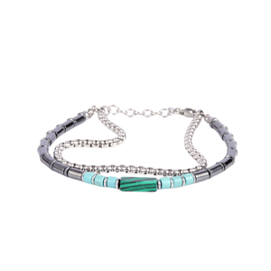 Mens Iron Saints Blue Hematite Bead Multi-Strand Bracelet
