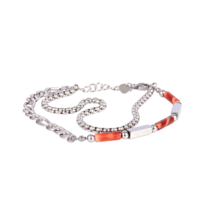 Mens Iron Saints Lava Bead & Layered Curb Chain Bracelet