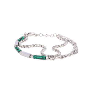 Mens Iron Saints Green Bead & Layered Curb Chain Bracelet