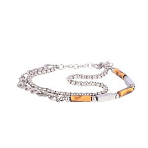 Mens Iron Saints Tiger Eye & Layered Curb Chain Bracelet