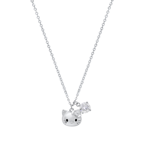 Saffron Sterling Silver Moissanite Diamond Kitty Charm Necklace