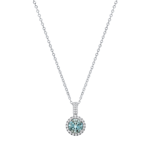 Saffron 1ctw. Turquoise Moissanite Diamond Halo Pendant Necklace