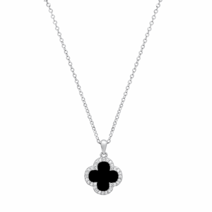 Saffron Black Clover Pendant with Moissanite Halo Necklace