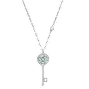 Saffron 1ctw. Turquoise Moissanite Key Pendant Necklace