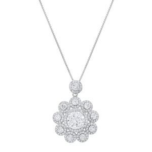 Saffron 6ctw. Moissanite Diamond Floral Halo Pendant Necklace