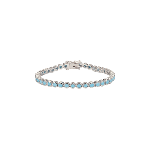 Saffron Silver-Tone Oval Tennis Bracelet with Turquoise Cabochons