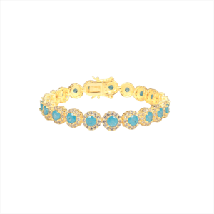Saffron 18kt. Gold-Plated Halo Tennis Bracelet with Cabochons