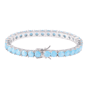 Saffron Sterling Silver Oval Tennis Bracelet with Blue Topaz