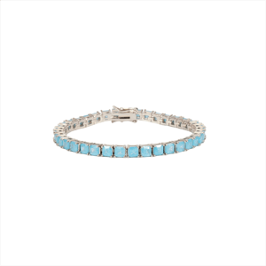 Saffron Silver-Tone Square Tennis Bracelet with Turquoise CZ