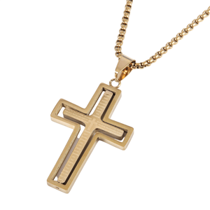 Mens Iron Saints Our Father Prayer Gold Spinner Cross Necklace