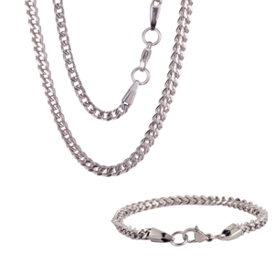 Mens Iron Saints Box Chain Link Silver-Tone Necklace/Bracelet Set