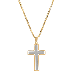 Mens Iron Saints Our Father Prayer Two-Tone Cross Necklace