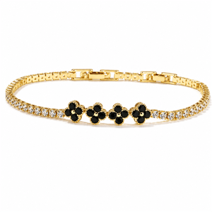 Saffron 18kt. Gold-Plated Black CZ Flower Bracelet