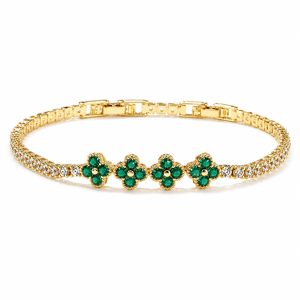 Saffron 18kt. Gold-Plated Green CZ Flower Bracelet