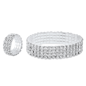 Saffron Stretch Bracelet with Ring Set Adorned with Rhinestones