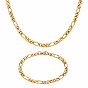 Mens Iron Saints 6mm Figaro Link 18kt. Gold-Plating Necklace Set
