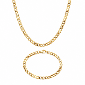 Mens Iron Saints 6mm Cuban Link 18kt. Gold-Plating Necklace Set