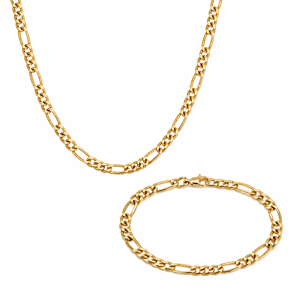 Mens Iron Saints 6mm Diamond Cut Figaro Link 18kt. Gold-Tone Set