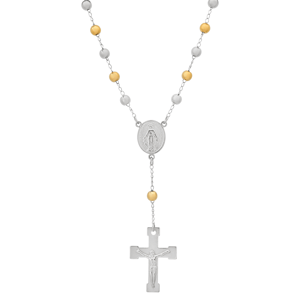 Mens Iron Saints Two-Tone Rosary-Style Necklace w/ Crucifix