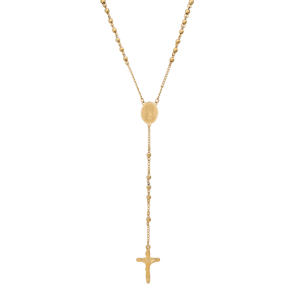 Mens Iron Saints 18kt. Gold-Plated Medal & Cross Beaded Rosary