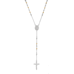 Mens Iron Saints Two-Tone Beaded Rosary with Medal & Cross