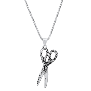 Mens Iron Saints Stainless Steel Rope Chain with Scissor Pendant