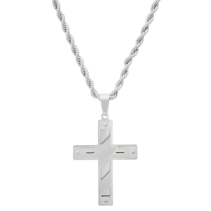 Mens Iron Saints Stainless Steel Polished Cross Pendant Necklace