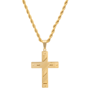 Mens Iron Saints 18kt. Gold Plated Cross Pendant Necklace