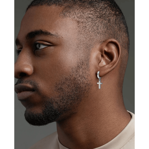 Saffron Silver Tone Stainless Steel Cross Hoop & Stud Earring Set alternate view