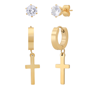 Saffron 18kt. Gold-Plated Cross Hoop & Stud Earring Set
