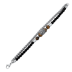 Mens Iron Saints Lion Tigers Eye Bead Chain Bracelet
