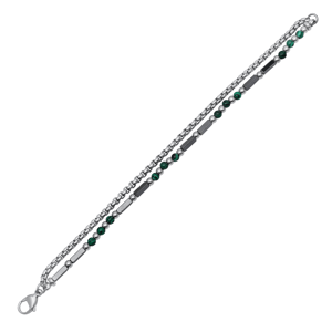 Mens Iron Saints Green Stone Chain Bracelet
