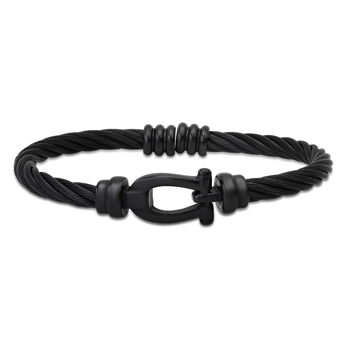 Mens Iron Saints Black Cable Cuff Bracelet