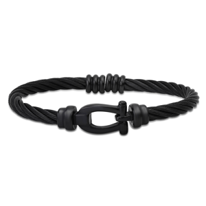 Mens Iron Saints Black Cable Cuff Bracelet
