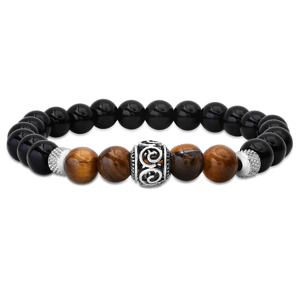 Mens Iron Saints Black & Brown Bead Charm Bracelet