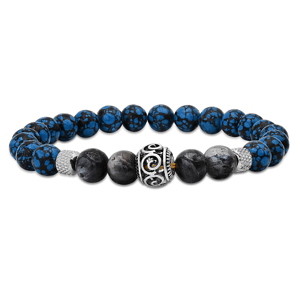 Mens Iron Saints Blue & Black Bead Charm Bracelet