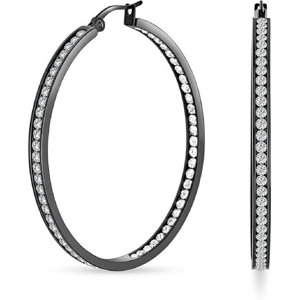Saffron Black Stainless Steel Inside Out 40mm Hoop Earrings