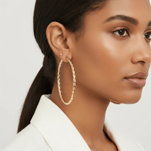 Saffron 50mm 18kt. Gold-Plated Twisted Bottom Hoop Earrings alternate view