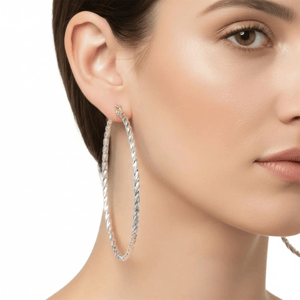 Saffron 60mm Stainless Steel Twisted Hoop Earrings alternate view