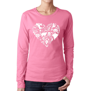 Womens LA Pop Art Halloween Heart Word Art Long Sleeve Tee