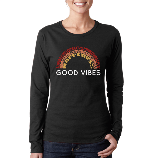 Womens LA Pop Art Good Vibes Word Art Long Sleeve Graphic Tee