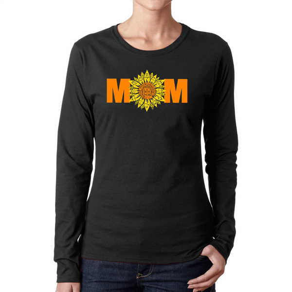 Womens LA Pop Art Mom Sunflower Word Art Long Sleeve Graphic Tee