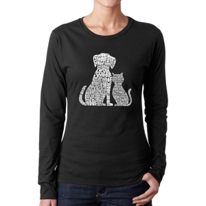 Womens LA Pop Art Dog and Cat Word Art Long Sleeve Tee