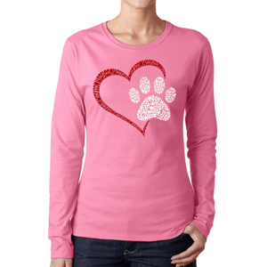 Plus Size LA Pop Art Paw Heart Woof Word Art Long Sleeve Tee