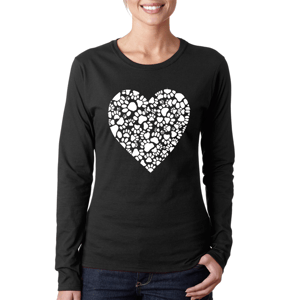 Womens LA Pop Art Word Art Heart Paw Prints Long Sleeve Tee