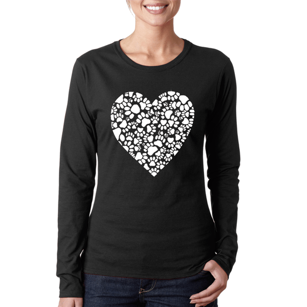 Womens LA Pop Art Word Art Heart Paw Prints Long Sleeve Tee