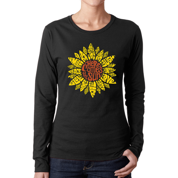 Womens LA Pop Art Sunflower Word Art Long Sleeve Tee