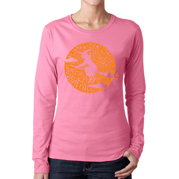 Womens LA Pop Art Spooky Witch Word Art Long Sleeve Graphic Tee