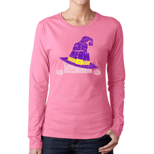 Womens LA Pop Art Peeking Witch Cat Long Sleeve Tee