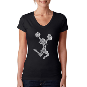 Womens LA Pop Art Cheer Word Art V-Neck Graphic Tee